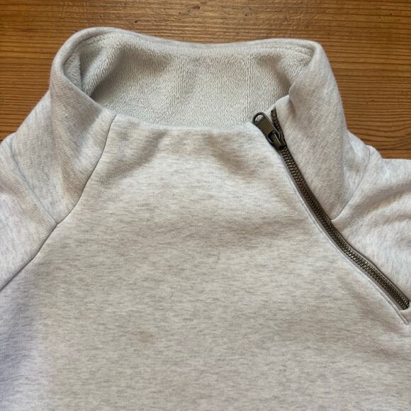 Athleta light gray asymmetrical zipper mock neck crisscross sweater SIZE S - Picture 4 of 6